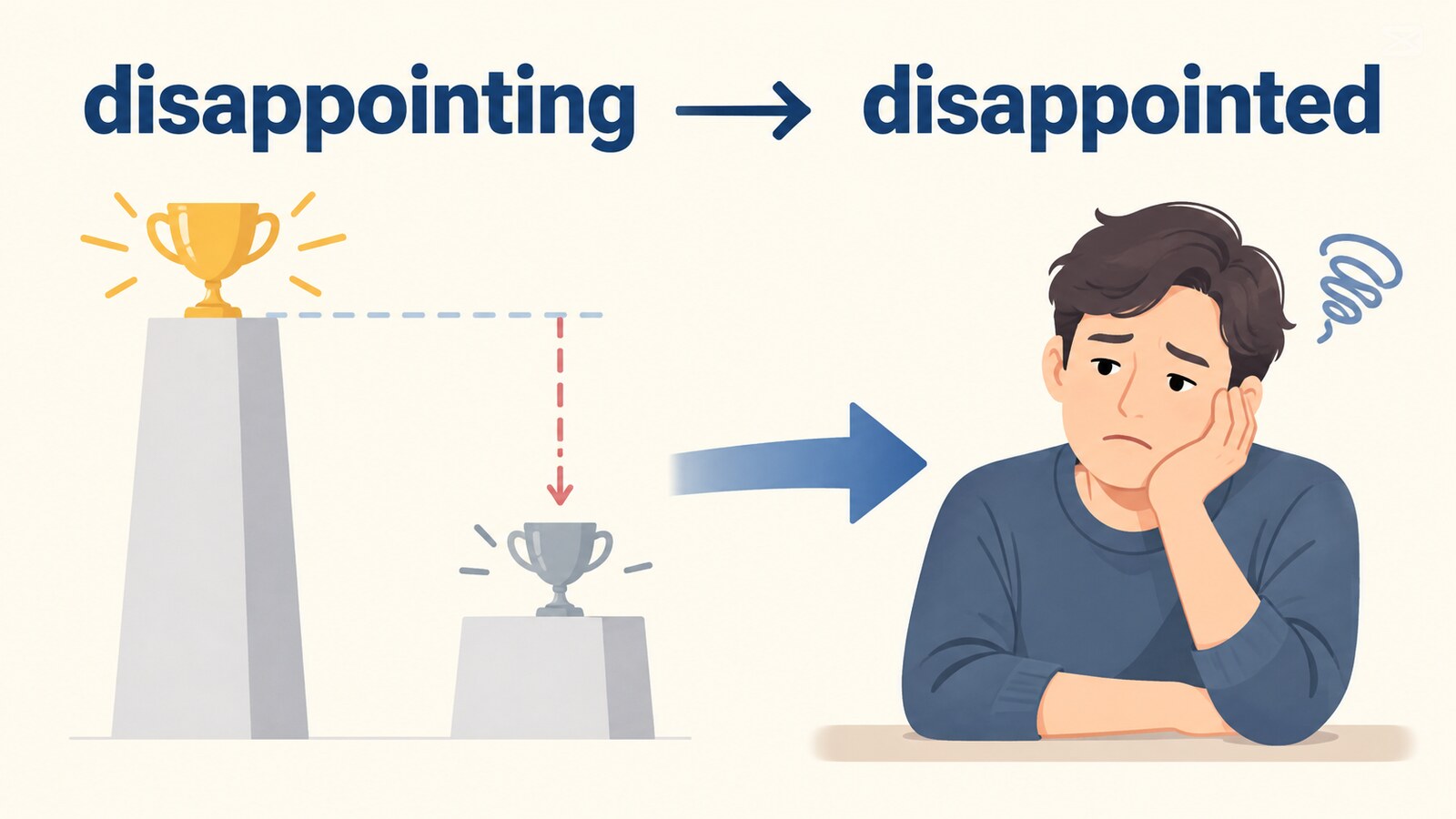 期待を下回る結果がdisappointingでその影響を受けた人がdisappointedになる図解