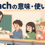 eachの意味と使い方を一人ずつ配る場面で示すアイキャッチ