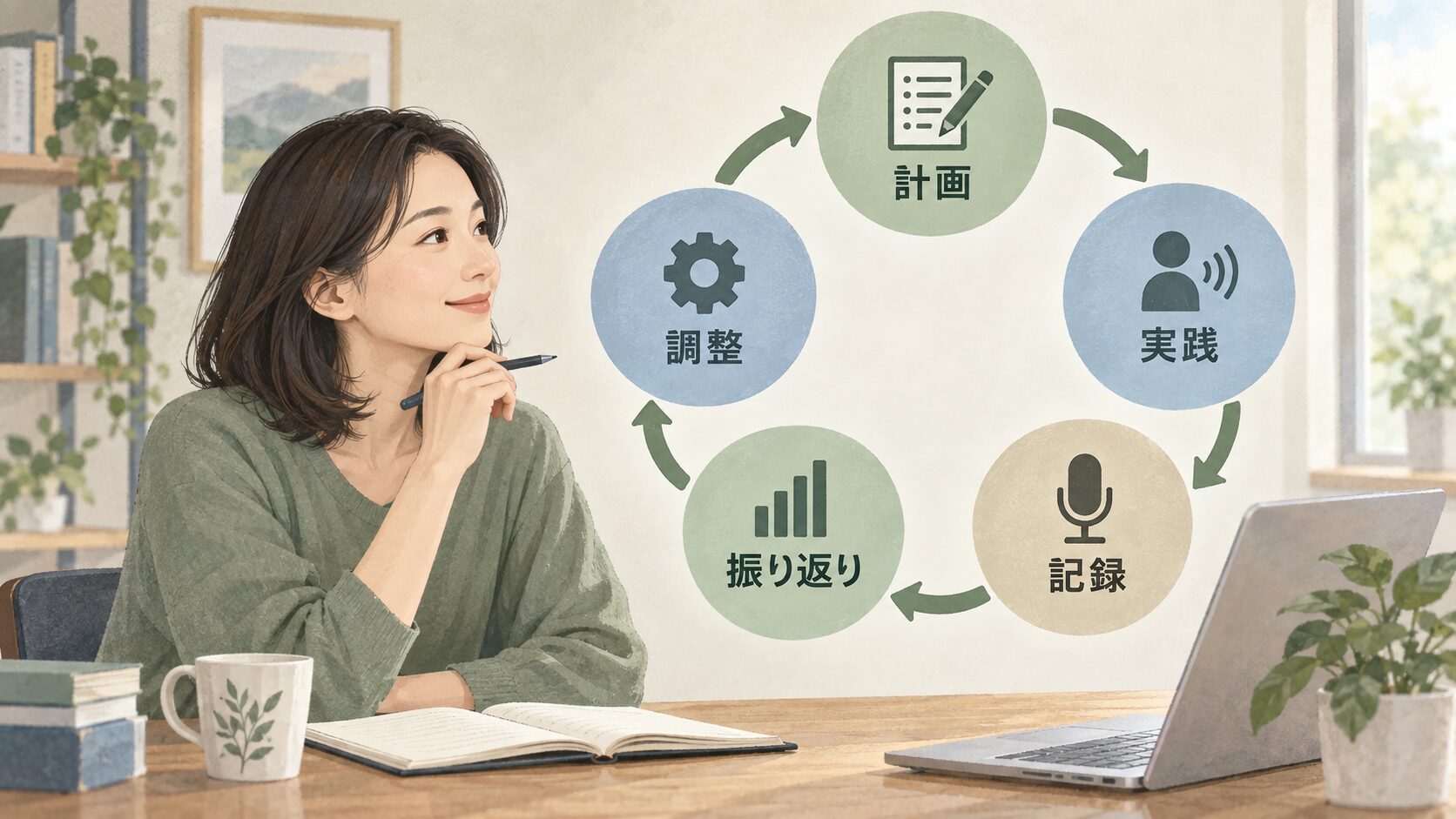 計画・実践・記録・振り返り・調整を回す英語コーチング受講中の学習サイクル