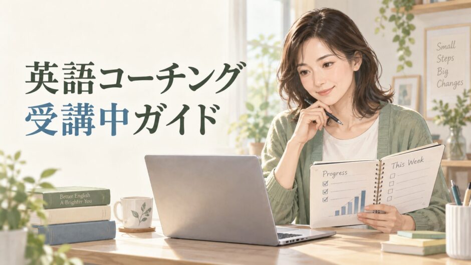 英語コーチング受講中に学習計画と進捗を確認する社会人女性