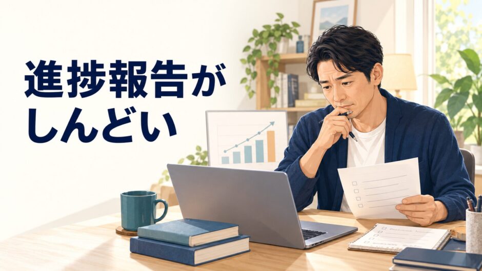 英語学習の進捗報告を準備する受講者