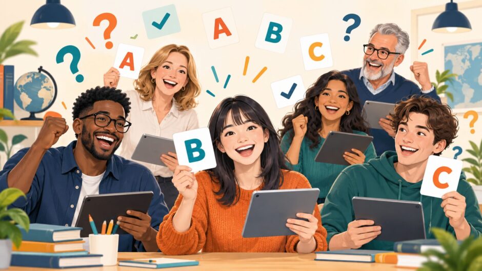 英文法クイズに挑戦する学習者たち