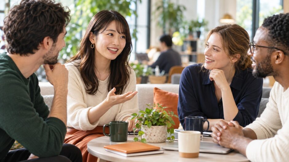 英語のグループ会話で相手の間を見て自然に発言する日本人学習者