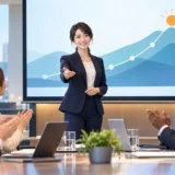英語プレゼンを締めくくる日本人プレゼンター