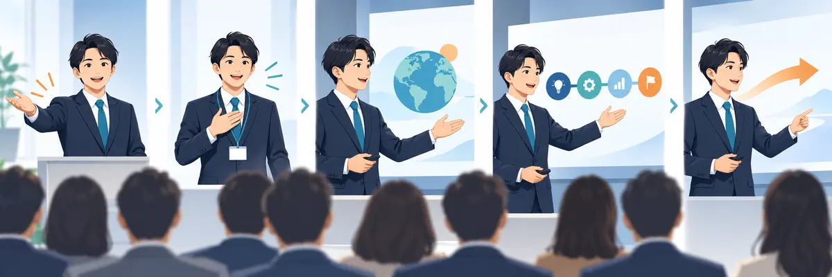 挨拶から本題へ進む英語プレゼン冒頭の流れ
