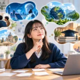 英語プレゼンのテーマを考える学生