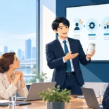 海外の顧客に英語で商品を紹介する担当者