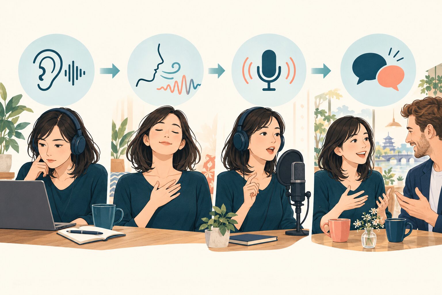 聞いて診断し、一点を練習して会話へ戻す英語発音矯正の流れ