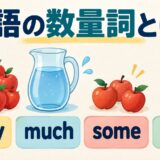 英語の数量詞とは何かをmany・much・some・anyと数・量で示すアイキャッチ