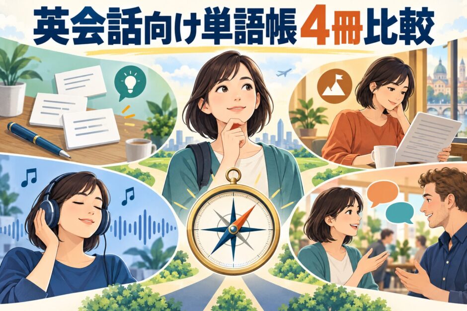 DUO・速読英単語・キクタン・Distinctionを目的別に比較するアイキャッチ