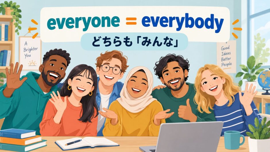 everyoneとeverybodyの違いを表す比較イラスト