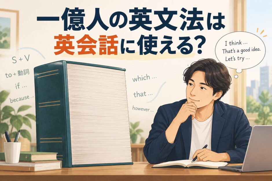 一億人の英文法を英会話に使う方法を解説するアイキャッチ