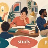 learn・study・practiceの違いを表す学習のイラスト