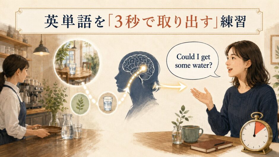 カフェの場面から英語表現を検索し3秒を目安に発話する語彙アクセス練習