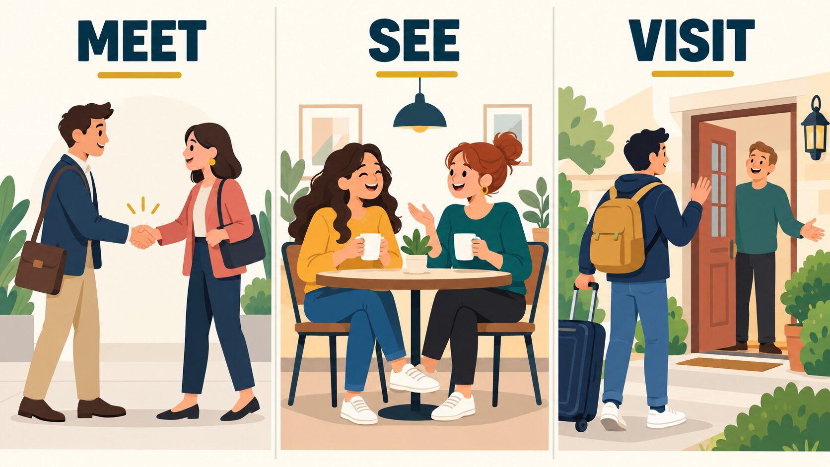 meet・see・visitのコアイメージを示す図解