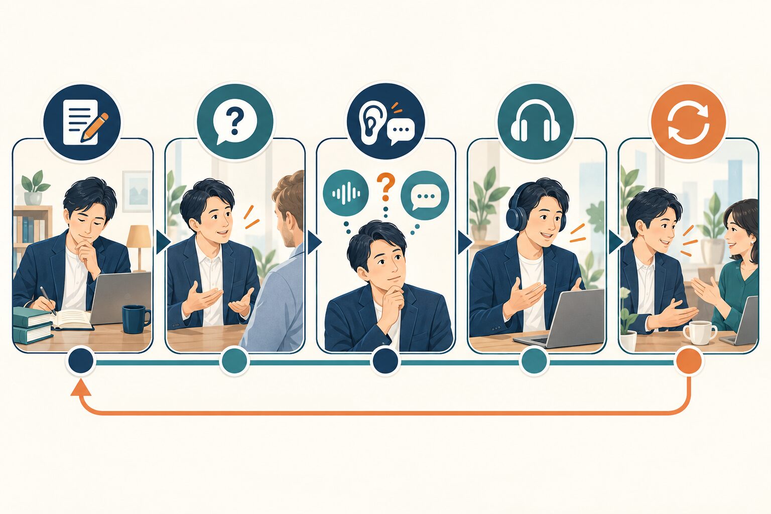 英語コーチング ネイティブ 聞き取れないを整理したイラスト
