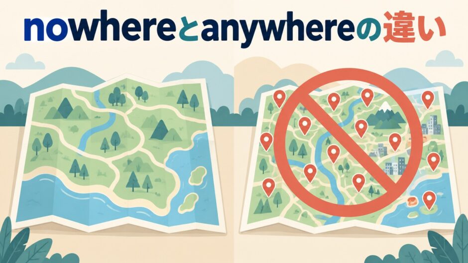 nowhereとanywhereの違いを表すアイキャッチ