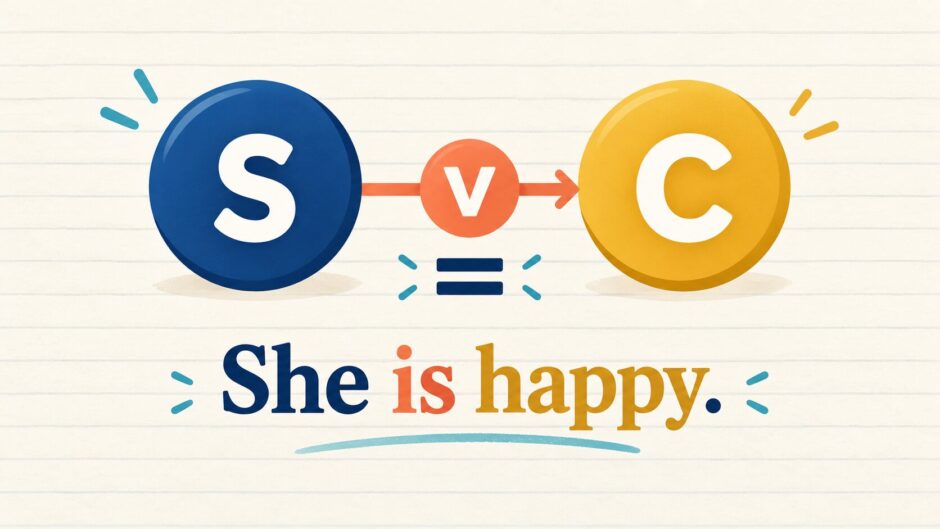 第2文型SVCは動詞Vが主語Sと補語Cをイコールで結ぶ骨格