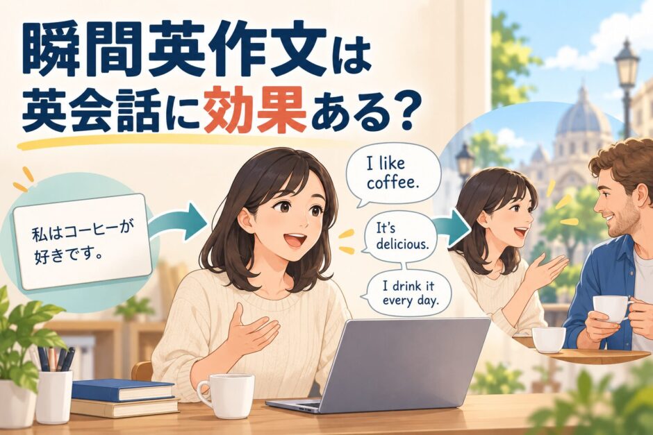 瞬間英作文は英会話に効果があるかを解説する記事のアイキャッチ