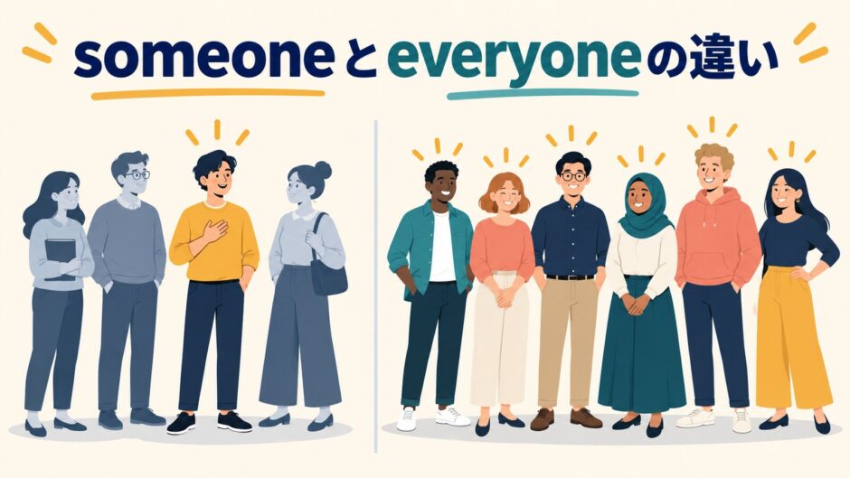 someoneとeveryoneの違いを表す比較イラスト