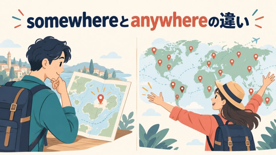 somewhereとanywhereの違いを表すアイキャッチ