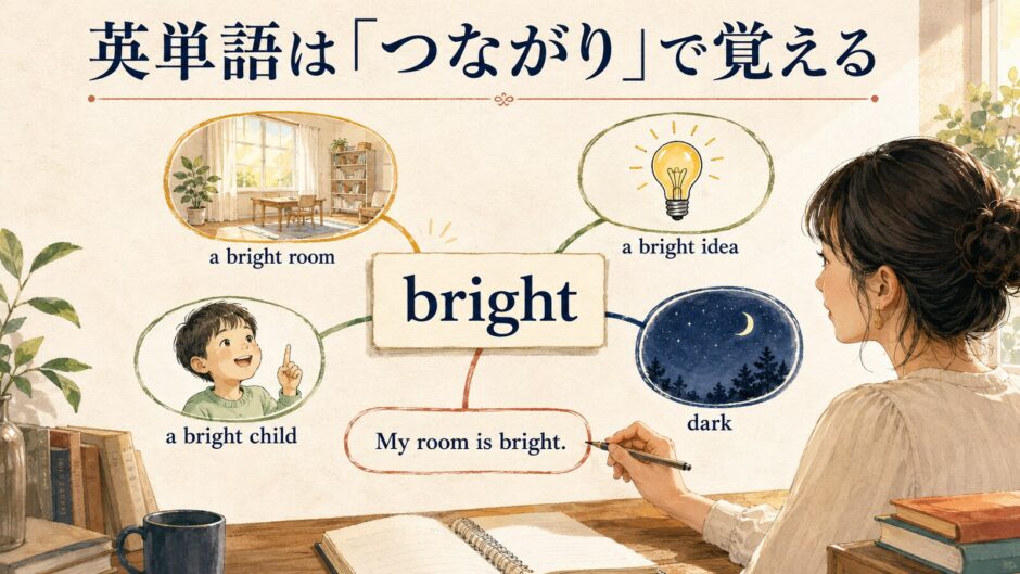 brightを中心に意味・反対語・組み合わせ・自分の文を結ぶ語彙ネットワーク