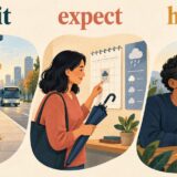 wait・expect・hopeの違いを表す待機・予想・願いのイラスト