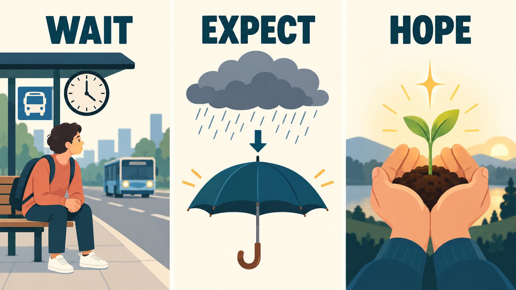 wait・expect・hopeのコアイメージを示す図解