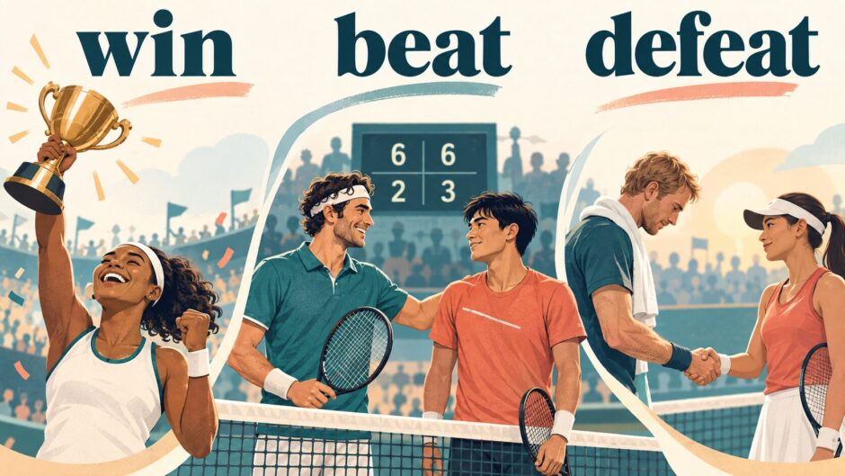 win・beat・defeatの違いを表すスポーツのイラスト